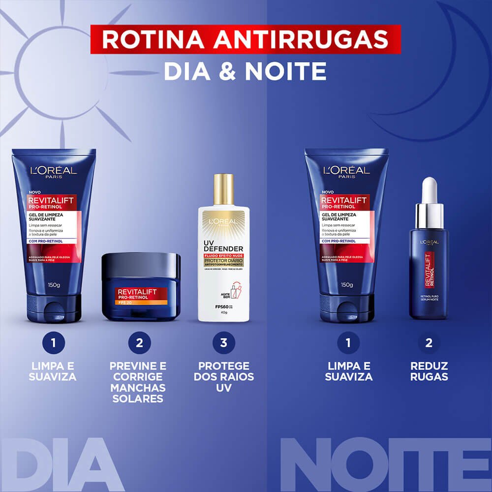 Imagem Creme Hidratante Cuidado Diurno FPS 20 Antirrugas Revitalift Pro Retinol | Rotina Dia e Noite | Revitalift Retinol | L'Oréal Paris